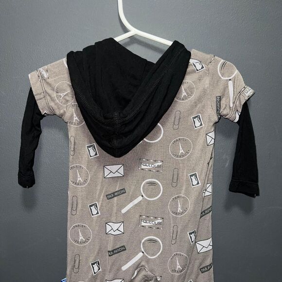 KicKee Pants 0-3m Hooded Romper - Bamboo - Brown - Black - Picture 7 of 8